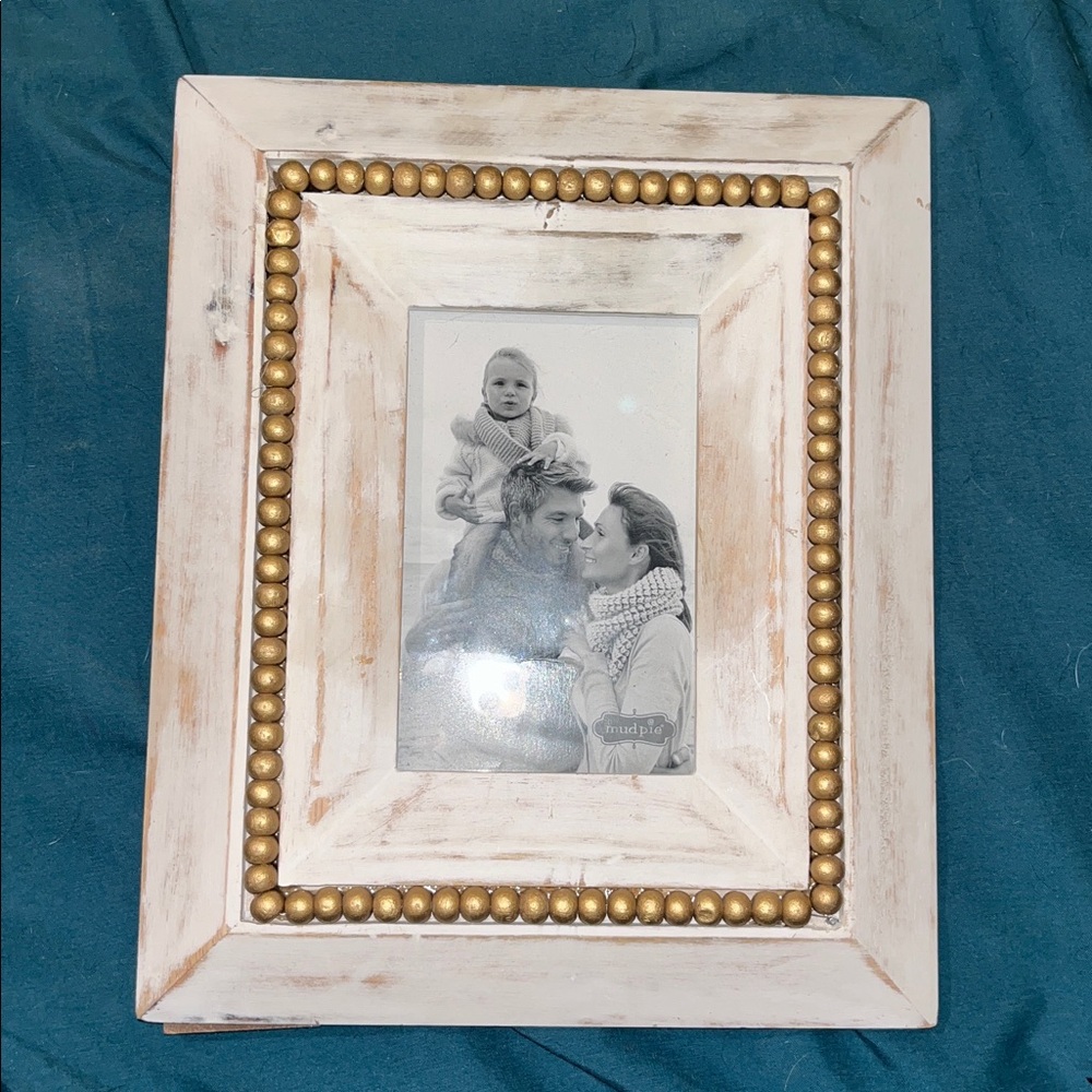 Mud Pie Distressed Cream Frame with Gold Beads